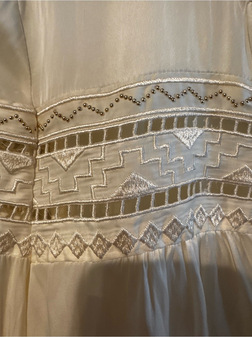Ramy Brook Ivory Slit Sleeve Blouse with Crochet and Beading - Size XS - Picture 4 of 7